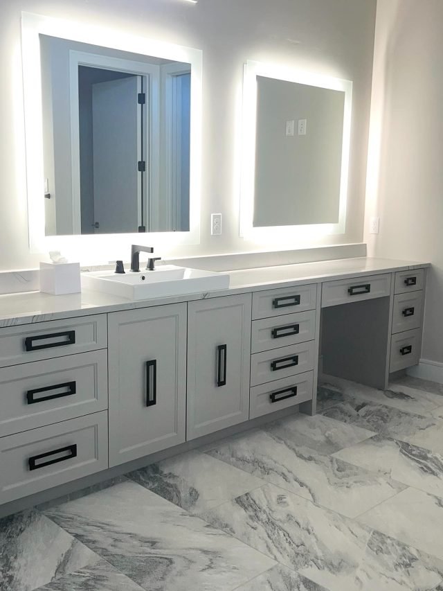 Clear bathroom counters after a pre-listing organizing session in Southlake